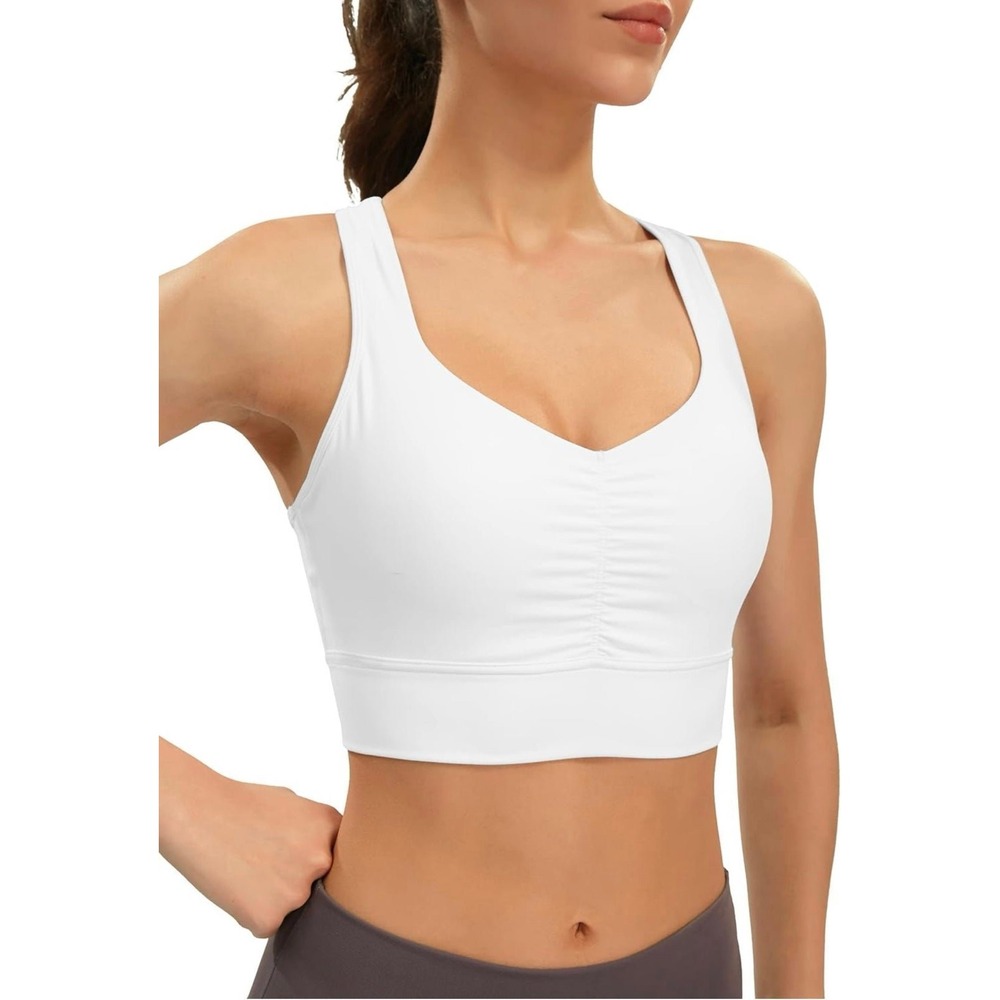 JOYSPELS‎ Ruched Longline Sports Bras for Women Medium Support Racerback Padded